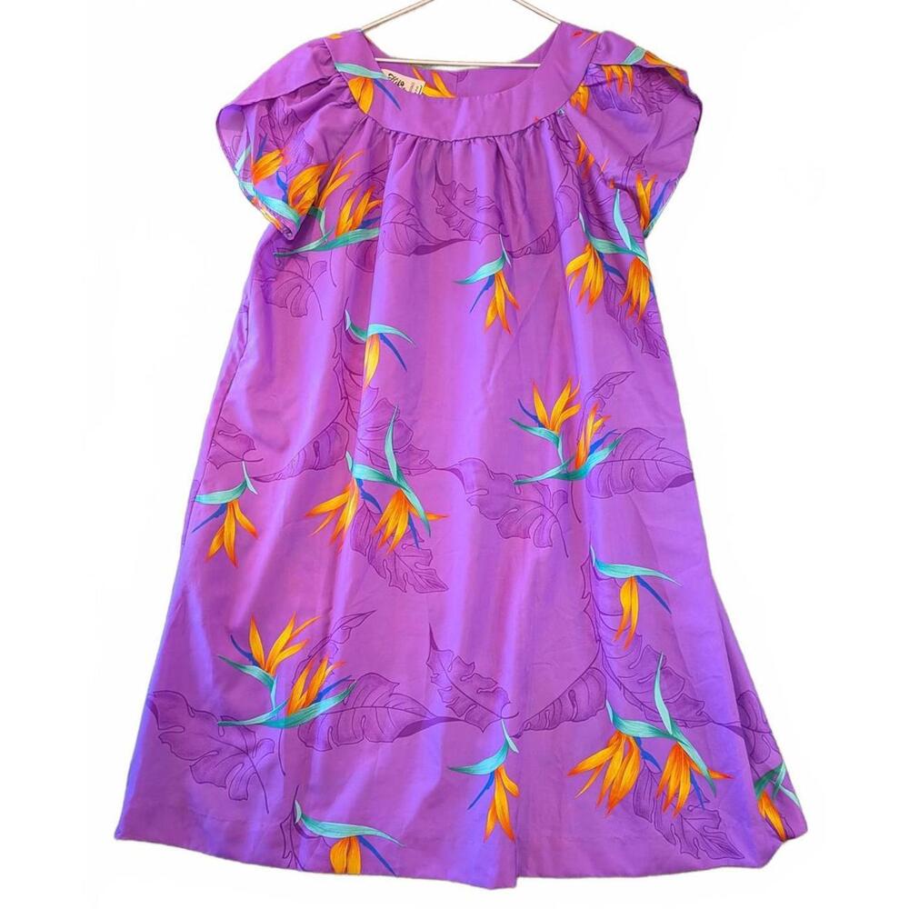 Hilo Hattie Women's L Purple Floral Midi Hawaiian Dress